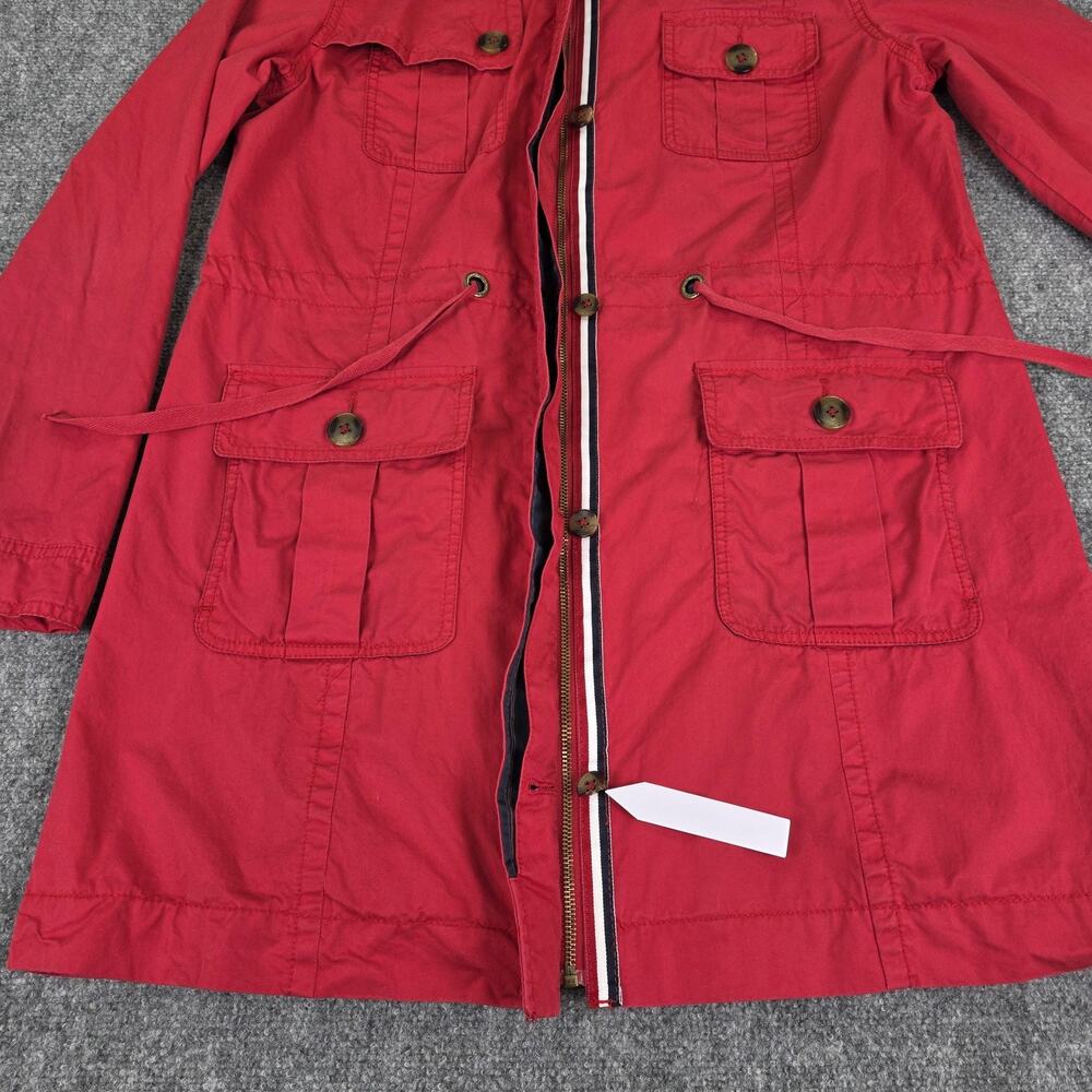 Tommy Hilfiger Coat Womens Large Red Utility Full Zip Trench Coat Pockets Jacket - Picture 15 of 16